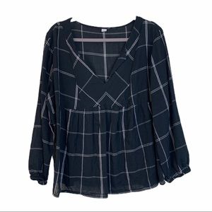 Old Navy Black Plaid Blouse NWOT